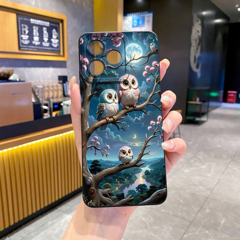 For Realme C61 C63 C65 C67 C53 C51 Note 50 60 C21 C33 C30 C35 C11 2021 C12 C15 C21Y C25Y Realme 12 13 Cute Owl Peacock Full Protective Case Anti Drop Cover