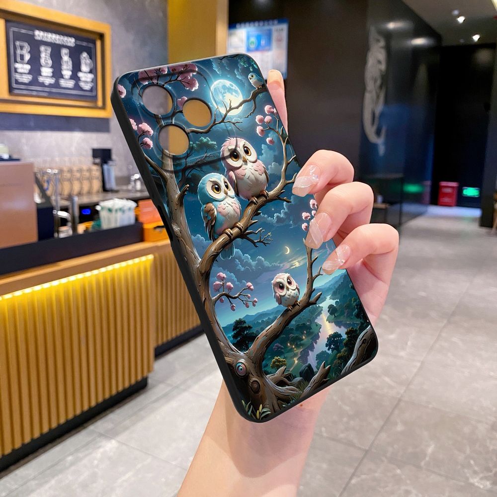 For Realme C61 C63 C65 C67 C53 C51 Note 50 60 C21 C33 C30 C35 C11 2021 C12 C15 C21Y C25Y Realme 12 13 Cute Owl Peacock Full Protective Case Anti Drop Cover