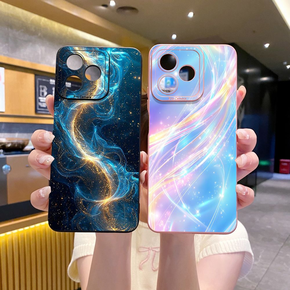 For Realme C61 C63 C65 C67 C53 C51 Note 50 60 C21 C33 C30 C35 C11 2021 C12 C15 C21Y C25Y Realme 12 13 Blue Aurora Full Protective Case Anti Drop Cover
