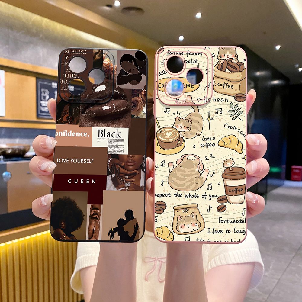 For Realme C61 C63 C65 C67 C53 C51 Note 50 60 C21 C33 C30 C35 C11 2021 C12 C15 C21Y C25Y Realme 12 13 Cute Coffee Cat Full Protective Case Anti Drop Cover