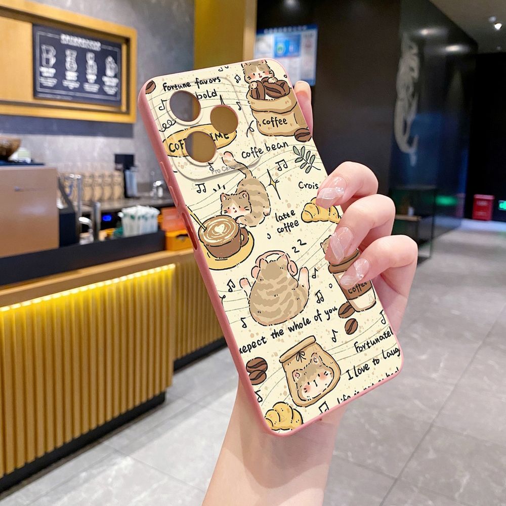 For Realme C61 C63 C65 C67 C53 C51 Note 50 60 C21 C33 C30 C35 C11 2021 C12 C15 C21Y C25Y Realme 12 13 Cute Coffee Cat Full Protective Case Anti Drop Cover