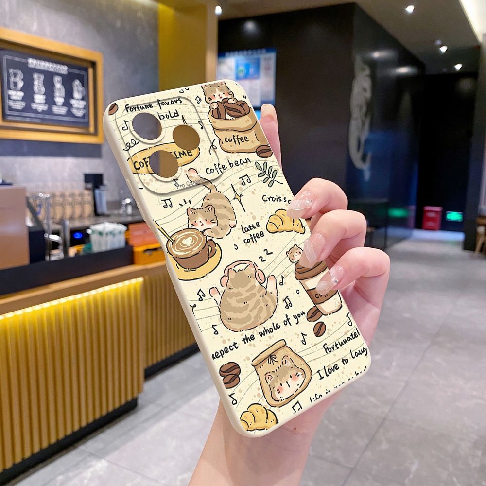 For Realme C61 C63 C65 C67 C53 C51 Note 50 60 C21 C33 C30 C35 C11 2021 C12 C15 C21Y C25Y Realme 12 13 Cute Coffee Cat Full Protective Case Anti Drop Cover