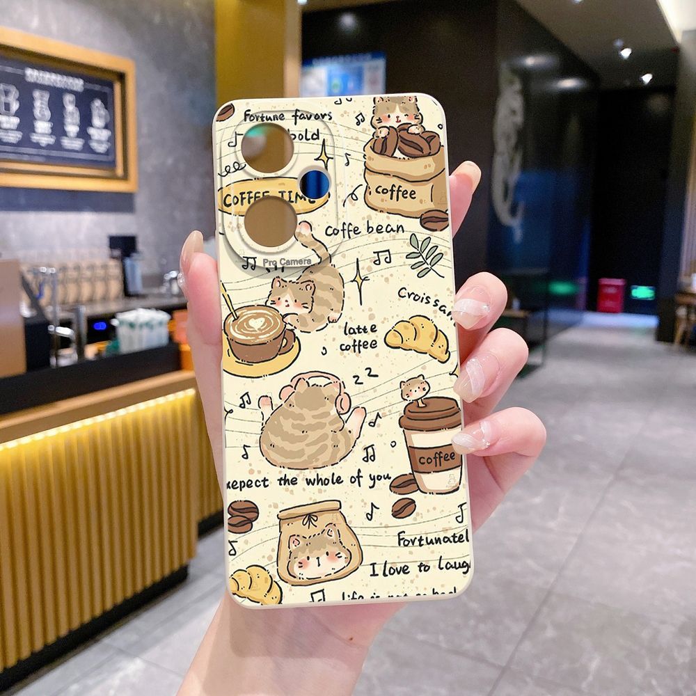 For VIVO Y28 Y03 Y18 Y17S Y27 Y15A Y15S Y02S Y02A Y36 Y33S Y12S Y12A Y01 Y1S Y20A Y22 Cute Coffee Cat Full Protective Case Anti Drop Cover