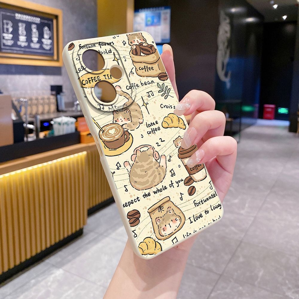For VIVO Y28 Y03 Y18 Y17S Y27 Y15A Y15S Y02S Y02A Y36 Y33S Y12S Y12A Y01 Y1S Y20A Y22 Cute Coffee Cat Full Protective Case Anti Drop Cover