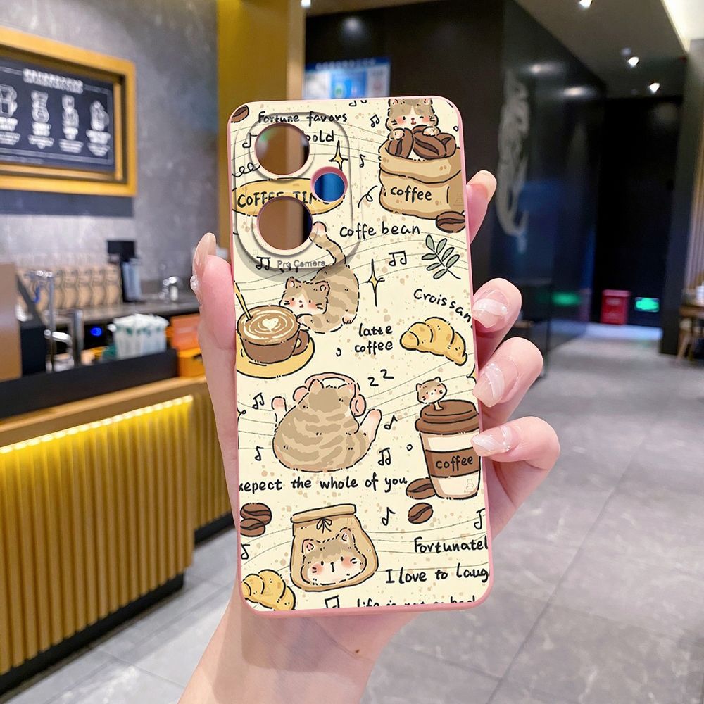 For VIVO Y28 Y03 Y18 Y17S Y27 Y15A Y15S Y02S Y02A Y36 Y33S Y12S Y12A Y01 Y1S Y20A Y22 Cute Coffee Cat Full Protective Case Anti Drop Cover