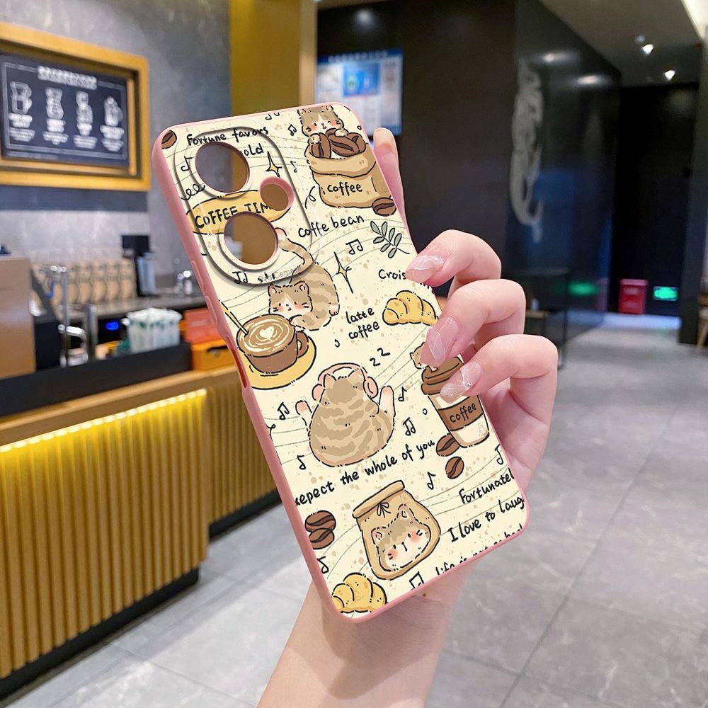 For VIVO Y28 Y03 Y18 Y17S Y27 Y15A Y15S Y02S Y02A Y36 Y33S Y12S Y12A Y01 Y1S Y20A Y22 Cute Coffee Cat Full Protective Case Anti Drop Cover