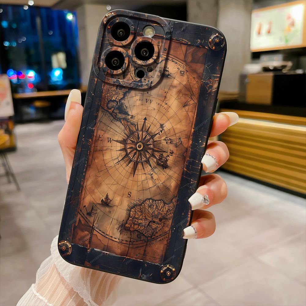 For iPhone 16 Pro Max 14 Plus 13 Pro Max 12 11 XR 8 7 SE 2022 XS Max Map Compass Airplane Full Protective Case Anti Drop Cover