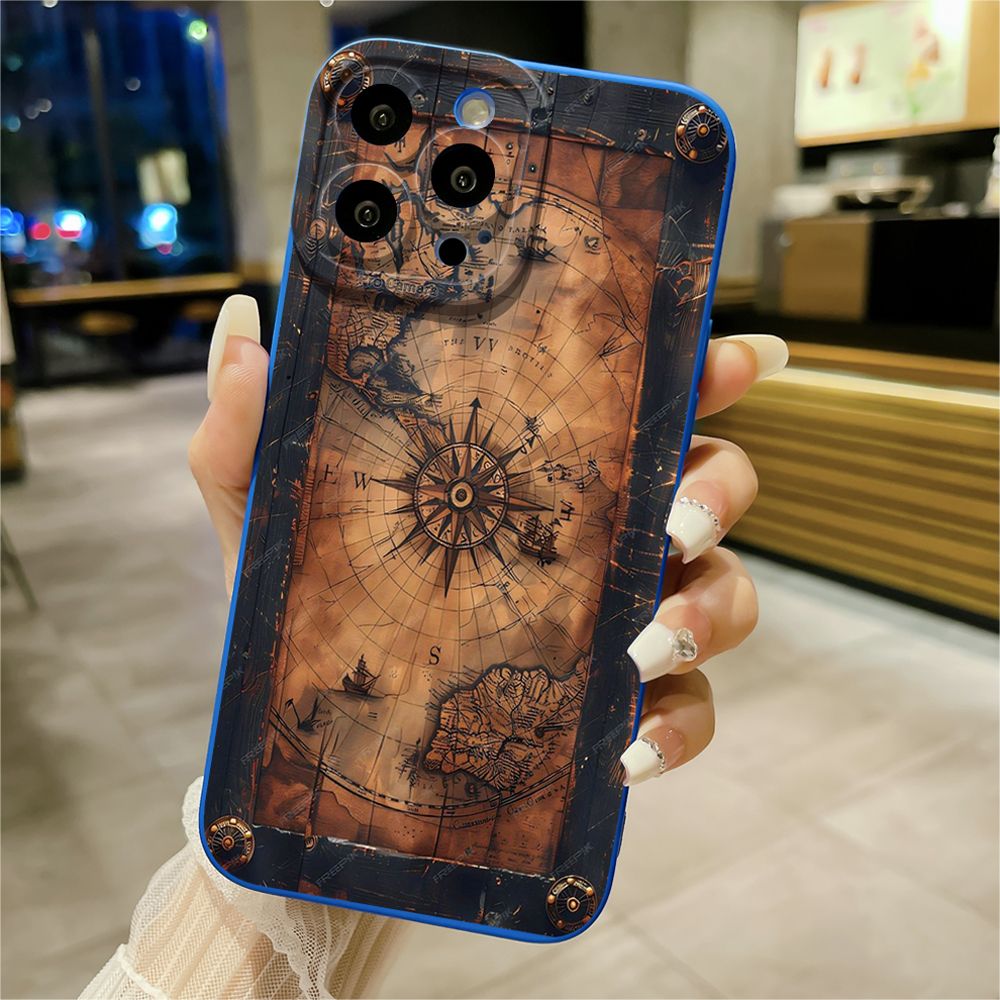 For iPhone 16 Pro Max 14 Plus 13 Pro Max 12 11 XR 8 7 SE 2022 XS Max Map Compass Airplane Full Protective Case Anti Drop Cover