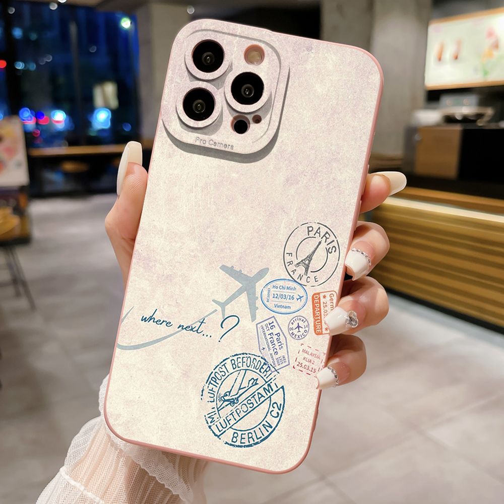 For iPhone 16 Pro Max 14 Plus 13 Pro Max 12 11 XR 8 7 SE 2022 XS Max Map Compass Airplane Full Protective Case Anti Drop Cover