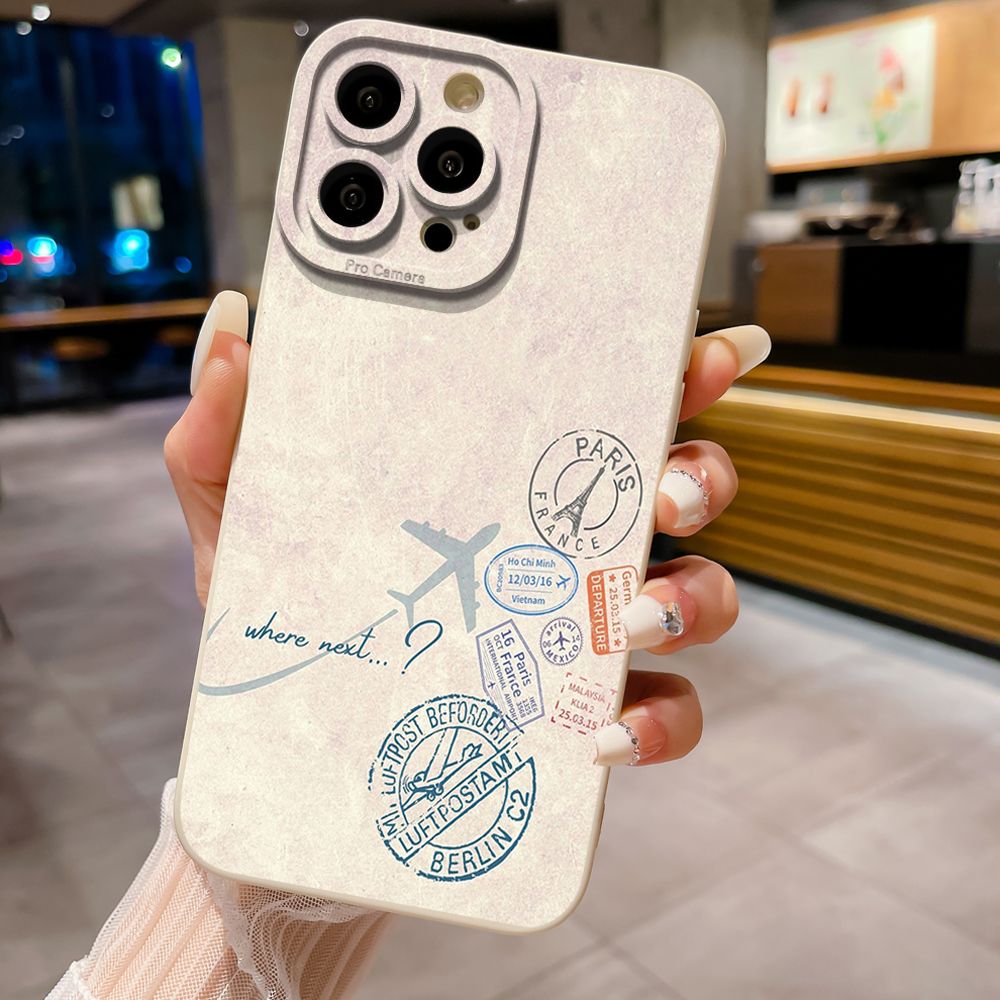 For iPhone 16 Pro Max 14 Plus 13 Pro Max 12 11 XR 8 7 SE 2022 XS Max Map Compass Airplane Full Protective Case Anti Drop Cover