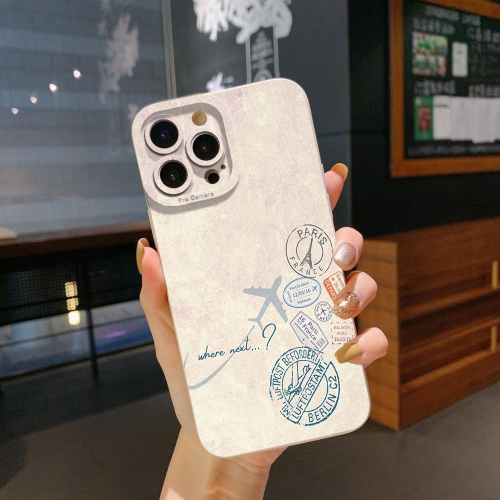 For iPhone 16 Pro Max 14 Plus 13 Pro Max 12 11 XR 8 7 SE 2022 XS Max Map Compass Airplane Full Protective Case Anti Drop Cover