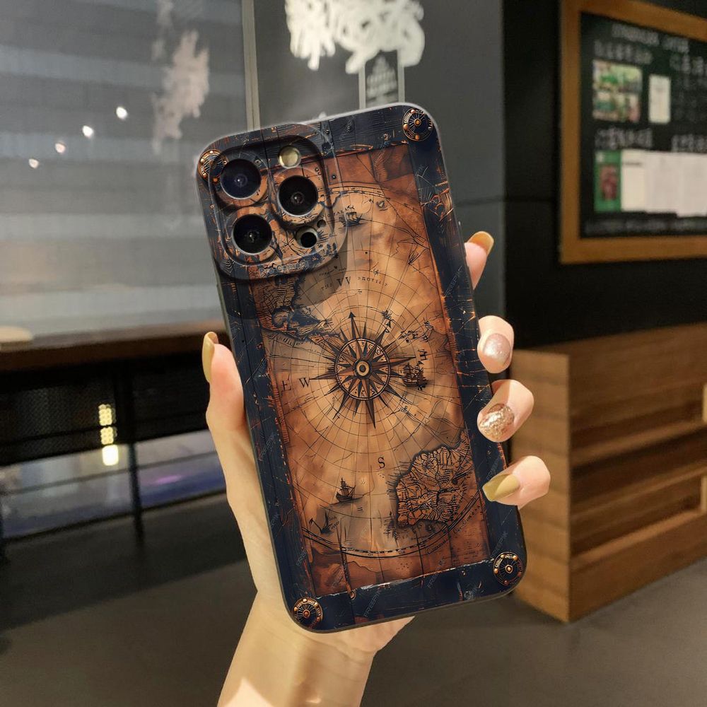 For iPhone 16 Pro Max 14 Plus 13 Pro Max 12 11 XR 8 7 SE 2022 XS Max Map Compass Airplane Full Protective Case Anti Drop Cover