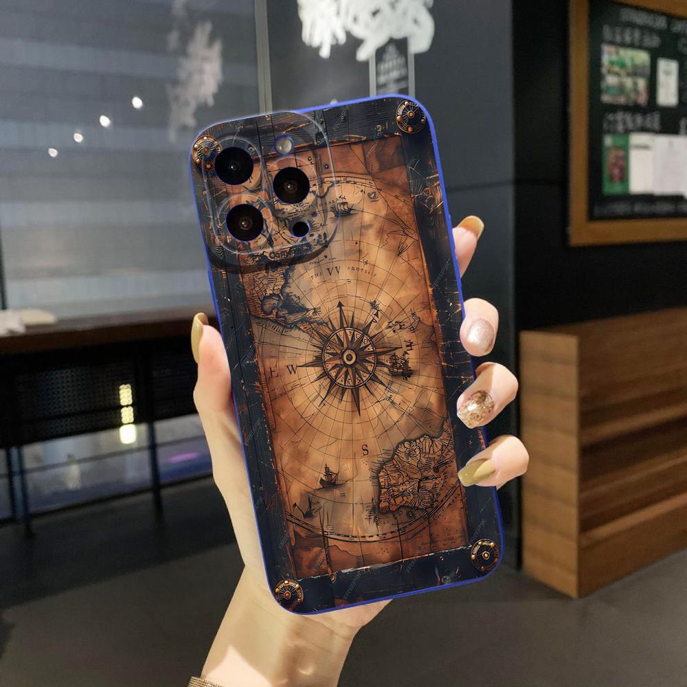 For iPhone 16 Pro Max 14 Plus 13 Pro Max 12 11 XR 8 7 SE 2022 XS Max Map Compass Airplane Full Protective Case Anti Drop Cover