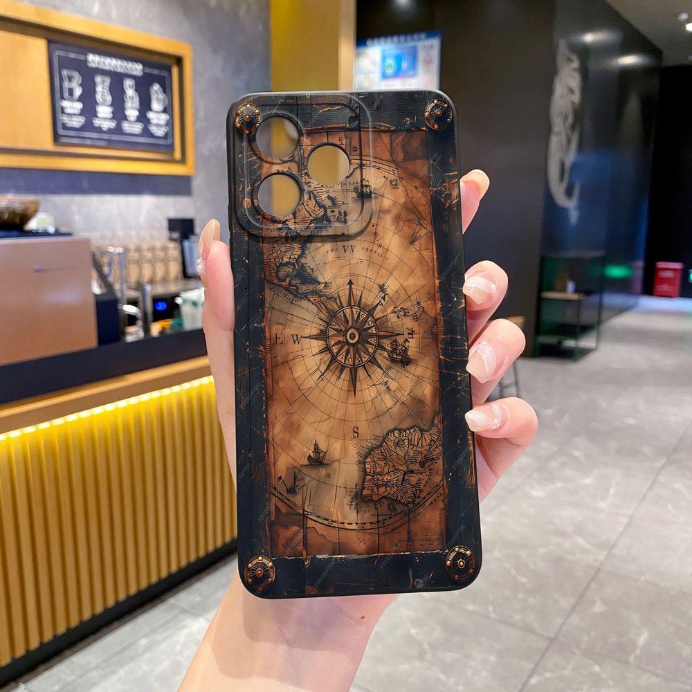 For Realme C61 C63 C65 C67 C53 C51 Note 50 60 C21 C33 C30 C35 C11 2021 C12 C15 C21Y C25Y Realme 12 13 Map Compass Airplane Full Protective Case Anti Drop Cover