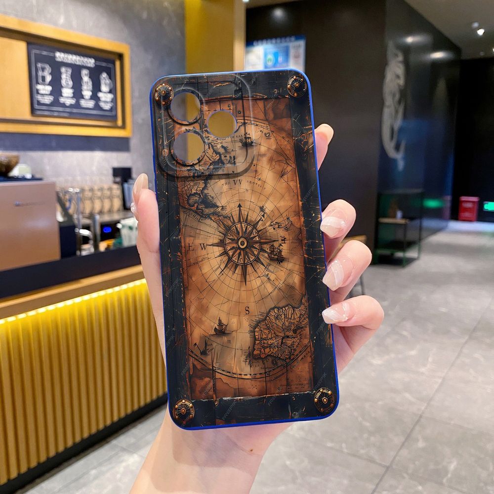 For Realme C61 C63 C65 C67 C53 C51 Note 50 60 C21 C33 C30 C35 C11 2021 C12 C15 C21Y C25Y Realme 12 13 Map Compass Airplane Full Protective Case Anti Drop Cover