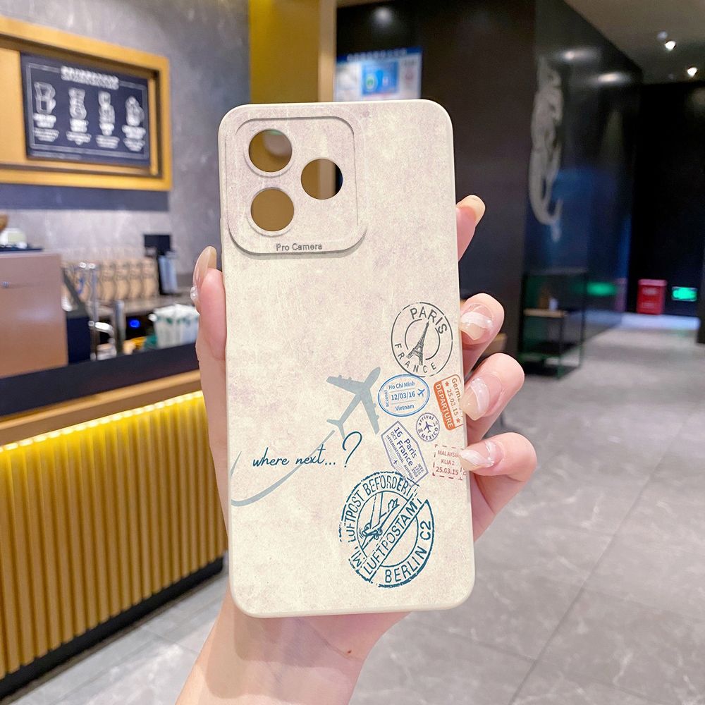 For Realme C61 C63 C65 C67 C53 C51 Note 50 60 C21 C33 C30 C35 C11 2021 C12 C15 C21Y C25Y Realme 12 13 Map Compass Airplane Full Protective Case Anti Drop Cover