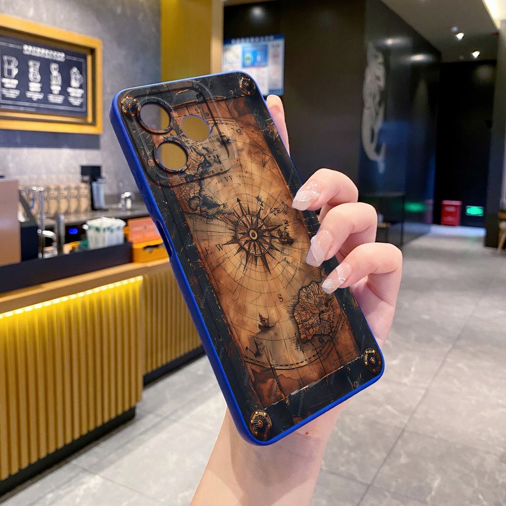 For Realme C61 C63 C65 C67 C53 C51 Note 50 60 C21 C33 C30 C35 C11 2021 C12 C15 C21Y C25Y Realme 12 13 Map Compass Airplane Full Protective Case Anti Drop Cover