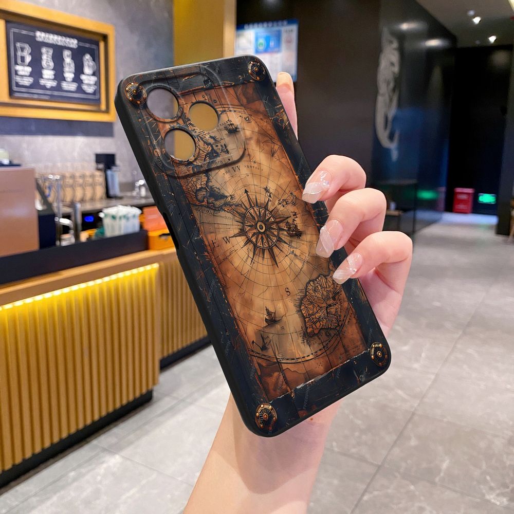 For Realme C61 C63 C65 C67 C53 C51 Note 50 60 C21 C33 C30 C35 C11 2021 C12 C15 C21Y C25Y Realme 12 13 Map Compass Airplane Full Protective Case Anti Drop Cover