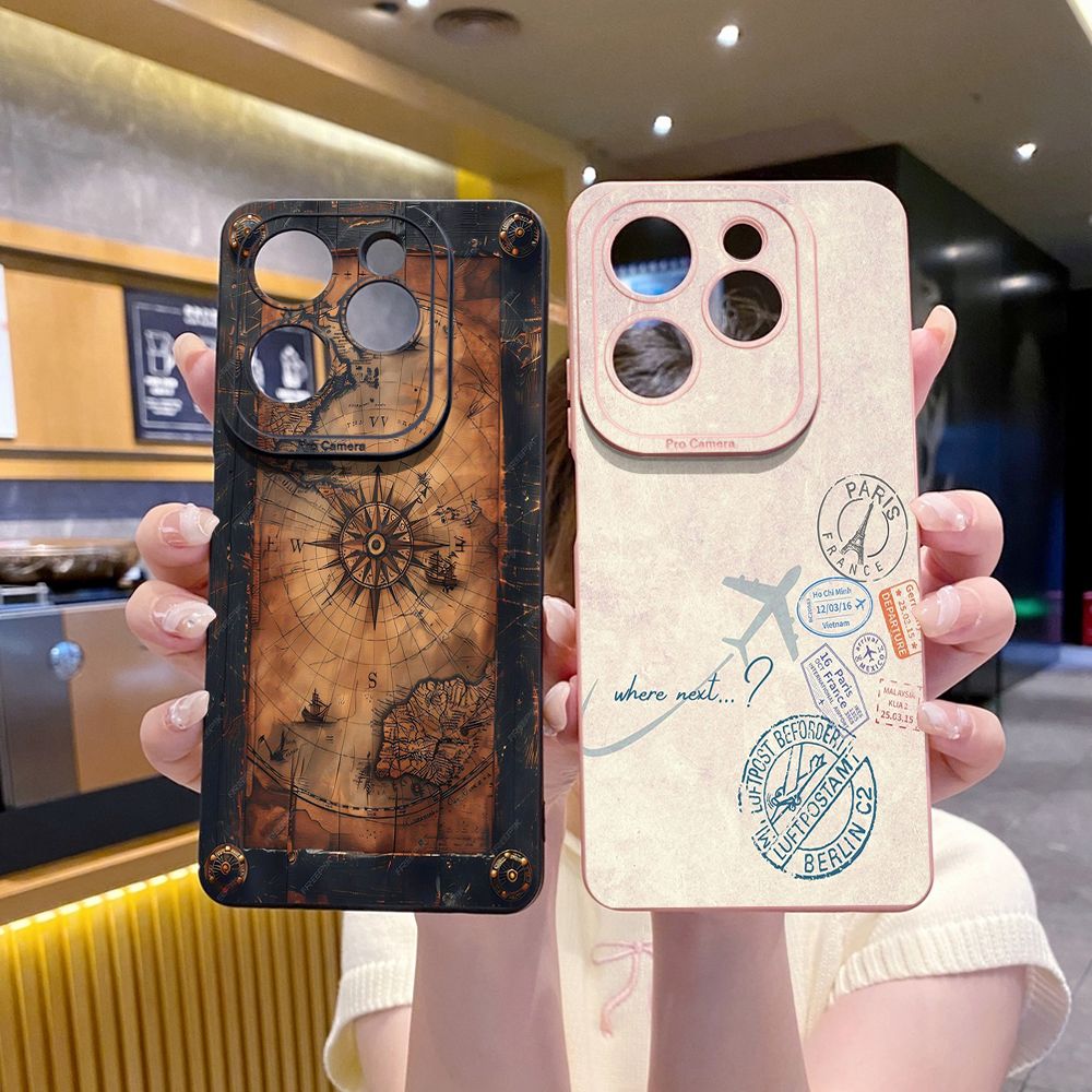 For Infinix Hot 50i 40i 40 Pro Note 12 G96 30 Hot 20 Play 12i 30i 20i 10S 11 Play 11S 10i Smart 8 9 5 Map Compass Airplane Full Protective Case Anti Drop Cover