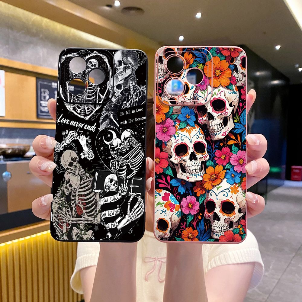 For Realme C61 C63 C65 C67 C53 C51 Note 50 60 C21 C33 C30 C35 C11 2021 C12 C15 C21Y C25Y Realme 12 13 Skeleton Flower Lover Full Protective Case Anti Drop Cover