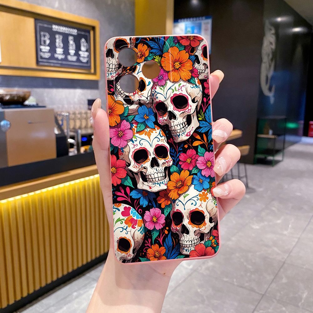 For Realme C61 C63 C65 C67 C53 C51 Note 50 60 C21 C33 C30 C35 C11 2021 C12 C15 C21Y C25Y Realme 12 13 Skeleton Flower Lover Full Protective Case Anti Drop Cover
