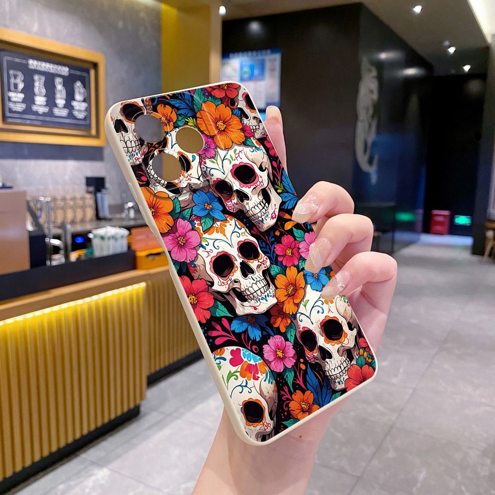 For Realme C61 C63 C65 C67 C53 C51 Note 50 60 C21 C33 C30 C35 C11 2021 C12 C15 C21Y C25Y Realme 12 13 Skeleton Flower Lover Full Protective Case Anti Drop Cover