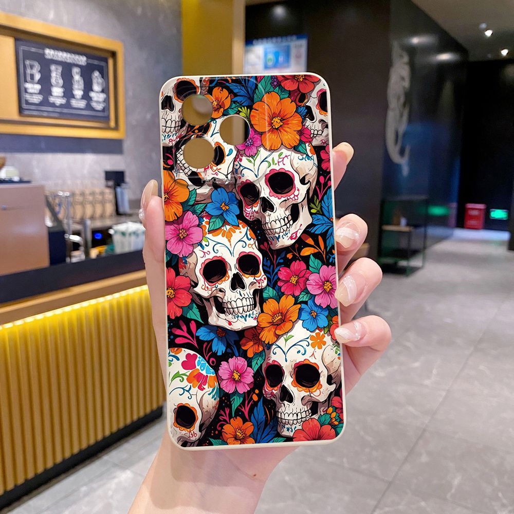 For Realme C61 C63 C65 C67 C53 C51 Note 50 60 C21 C33 C30 C35 C11 2021 C12 C15 C21Y C25Y Realme 12 13 Skeleton Flower Lover Full Protective Case Anti Drop Cover