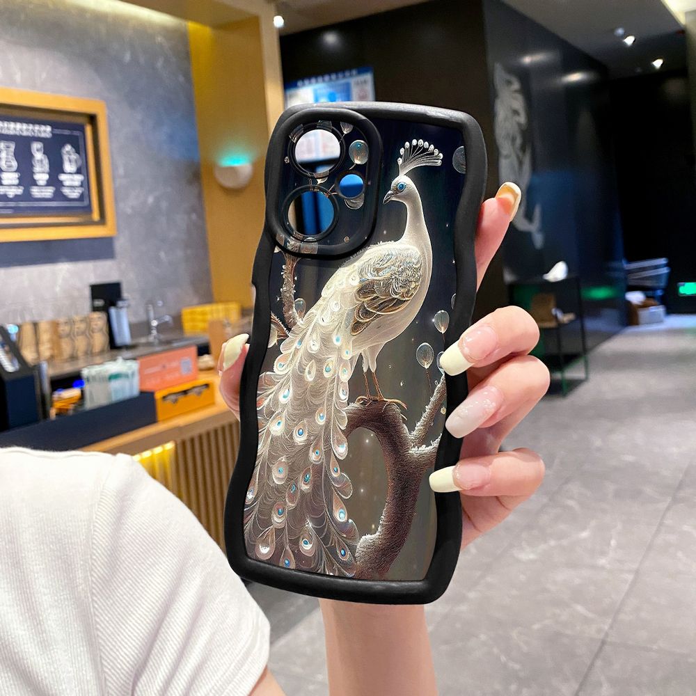 For VIVO Y17S Y27 T1X Y02S Y21S Y02 Y33S Y12S Y18 Y38 Cute Owl Peacock Wave Frame Phone Case Anti Drop Cover