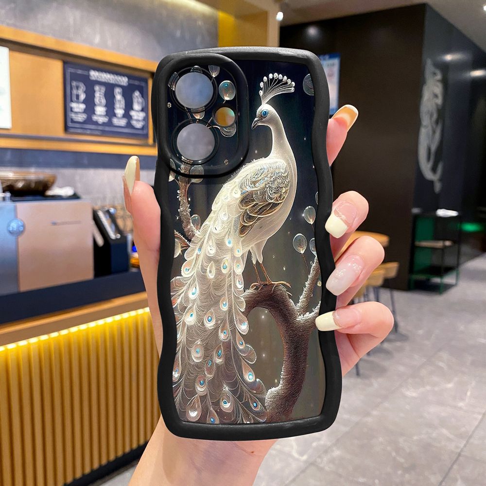 For VIVO Y17S Y27 T1X Y02S Y21S Y02 Y33S Y12S Y18 Y38 Cute Owl Peacock Wave Frame Phone Case Anti Drop Cover