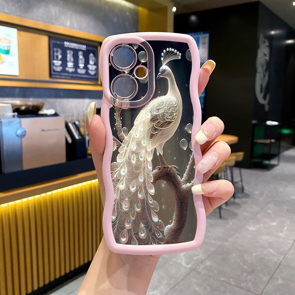For VIVO Y17S Y27 T1X Y02S Y21S Y02 Y33S Y12S Y18 Y38 Cute Owl Peacock Wave Frame Phone Case Anti Drop Cover