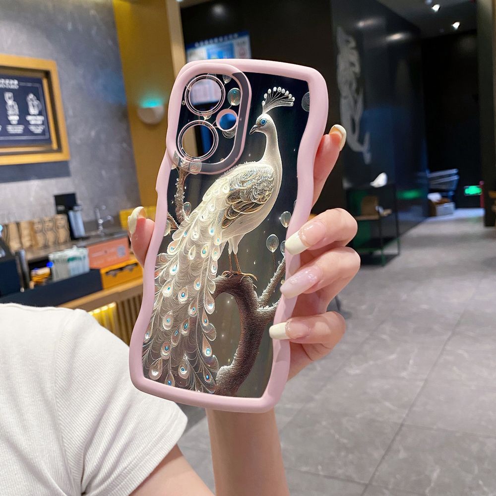 For VIVO Y17S Y27 T1X Y02S Y21S Y02 Y33S Y12S Y18 Y38 Cute Owl Peacock Wave Frame Phone Case Anti Drop Cover