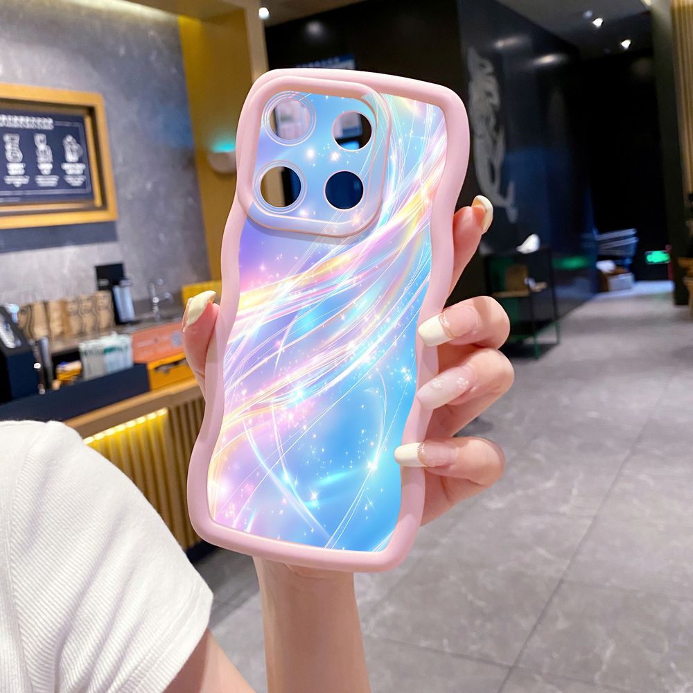 For ITEl A04 A60 A70 P40 S23 Plus Blue Aurora Wave Frame Phone Case Anti Drop Cover