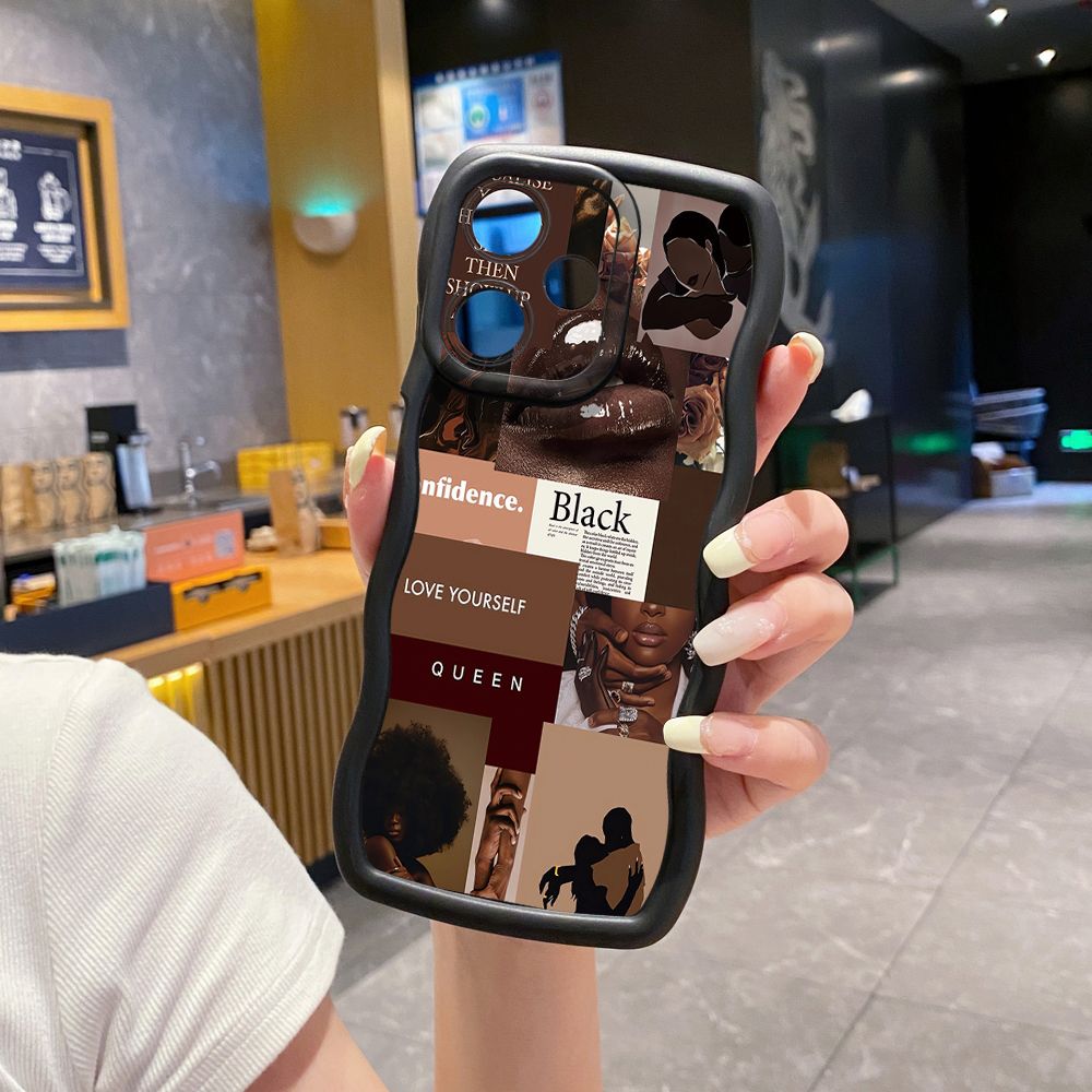 For OPPO Realme C67 C53 C51 Note 50 C21Y C25Y C33 C30 C35 9i Cute Coffee Cat Wave Frame Phone Case Anti Drop Cover