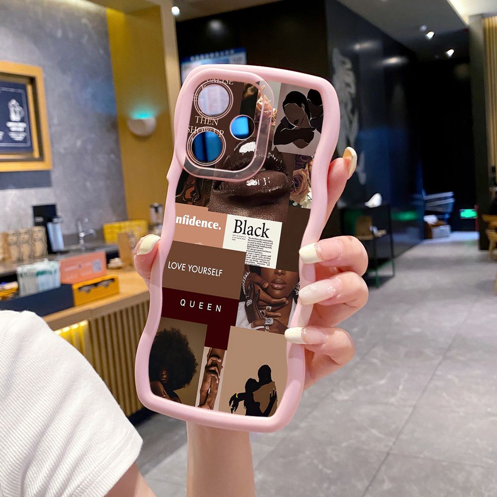 For OPPO Realme C67 C53 C51 Note 50 C21Y C25Y C33 C30 C35 9i Cute Coffee Cat Wave Frame Phone Case Anti Drop Cover