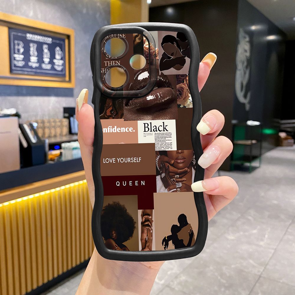 For OPPO Realme C67 C53 C51 Note 50 C21Y C25Y C33 C30 C35 9i Cute Coffee Cat Wave Frame Phone Case Anti Drop Cover