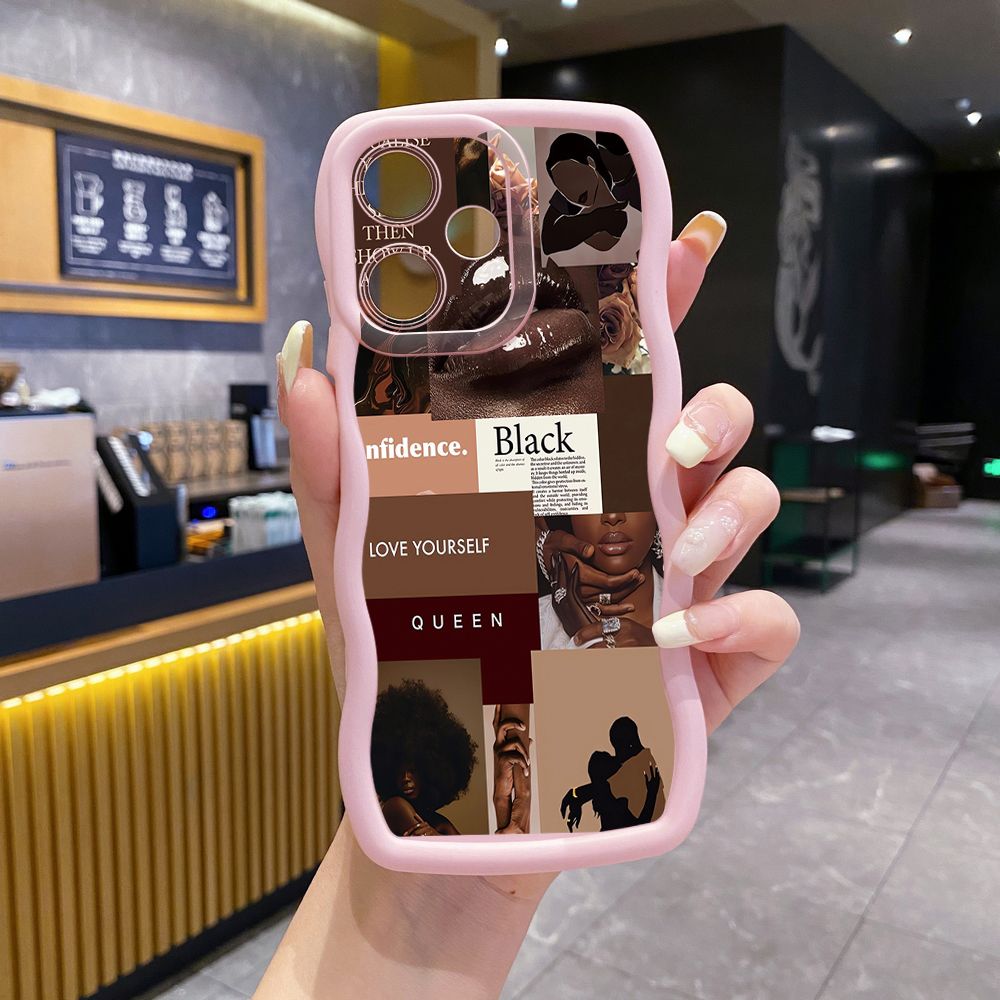 For OPPO Realme C67 C53 C51 Note 50 C21Y C25Y C33 C30 C35 9i Cute Coffee Cat Wave Frame Phone Case Anti Drop Cover