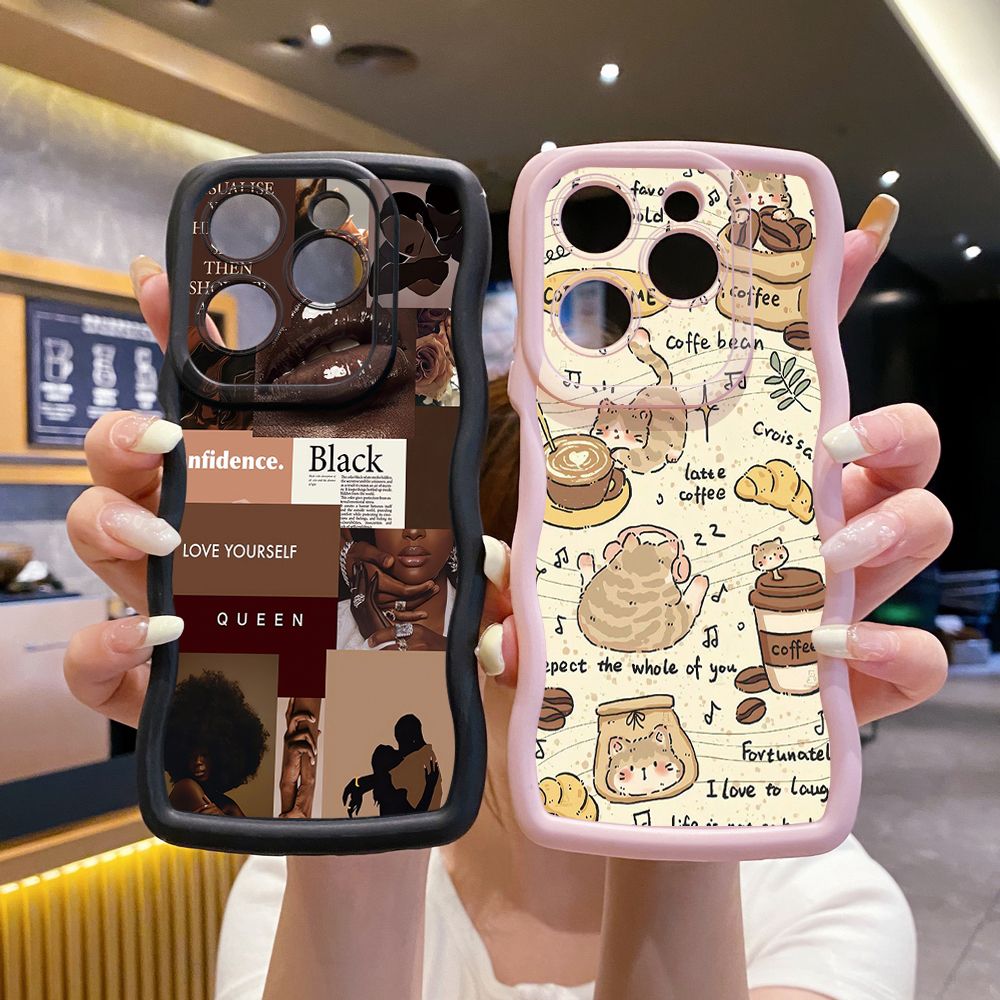 For Tecno Camon 19 Pro NEO 20 30 POP 6 GO 7 Spark GO 2023 8C 9 10 Pro 20C Cute Coffee Cat Wave Frame Phone Case Anti Drop Cover