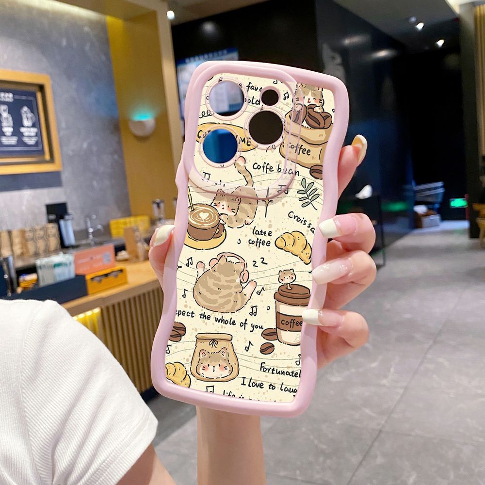 For Tecno Camon 19 Pro NEO 20 30 POP 6 GO 7 Spark GO 2023 8C 9 10 Pro 20C Cute Coffee Cat Wave Frame Phone Case Anti Drop Cover