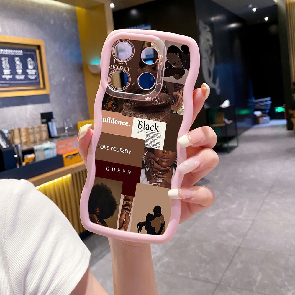 For ITEl A04 A60 A70 P40 S23 Plus Cute Coffee Cat Wave Frame Phone Case Anti Drop Cover