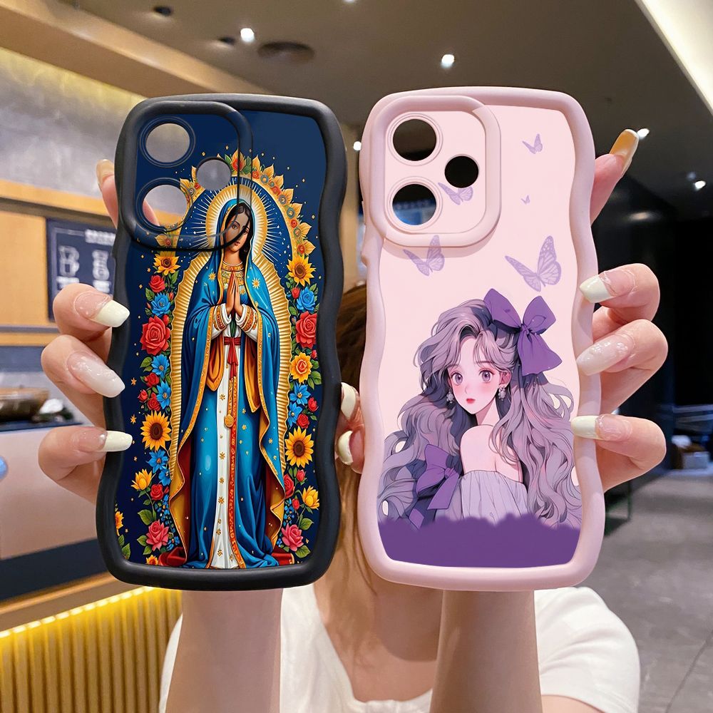 For OPPO Realme C67 C53 C51 Note 50 C21Y C25Y C33 C30 C35 9i Purple Butterfly Flower Girl Wave Frame Phone Case Anti Drop Cover
