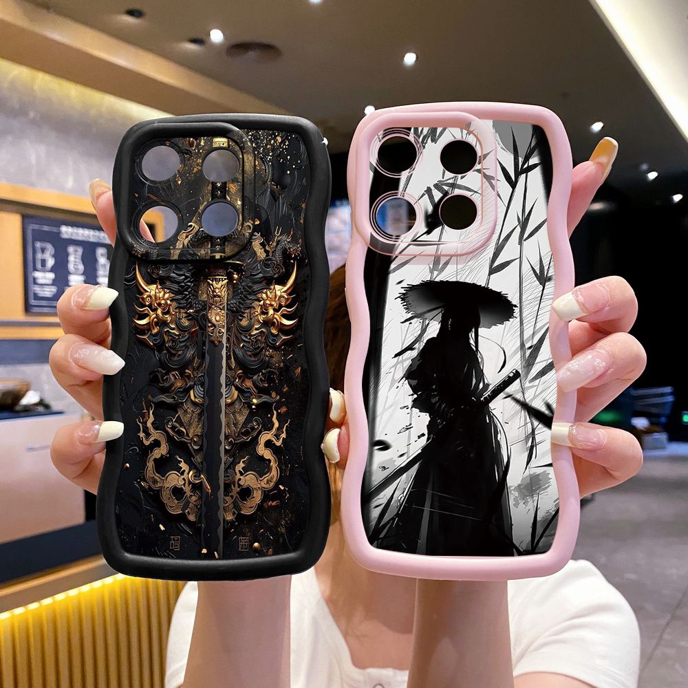 For Xiaomi Redmi Note 13 Pro 5G 12S 12 Turbo 11S 13C 12C Dragon Pattern Sword Wave Frame Phone Case Anti Drop Cover