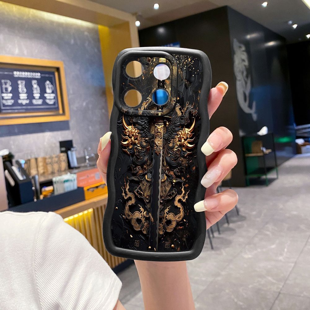 For Xiaomi Redmi Note 13 Pro 5G 12S 12 Turbo 11S 13C 12C Dragon Pattern Sword Wave Frame Phone Case Anti Drop Cover