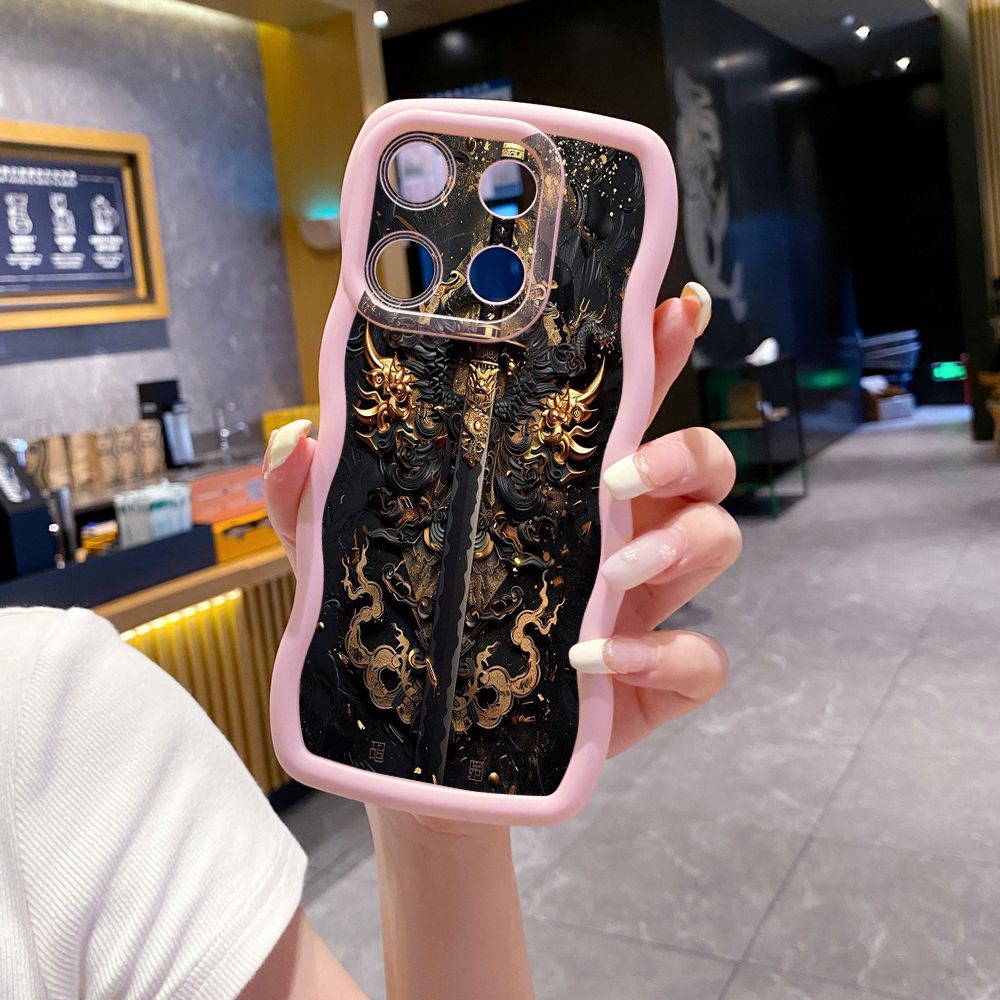 For Xiaomi Redmi Note 13 Pro 5G 12S 12 Turbo 11S 13C 12C Dragon Pattern Sword Wave Frame Phone Case Anti Drop Cover
