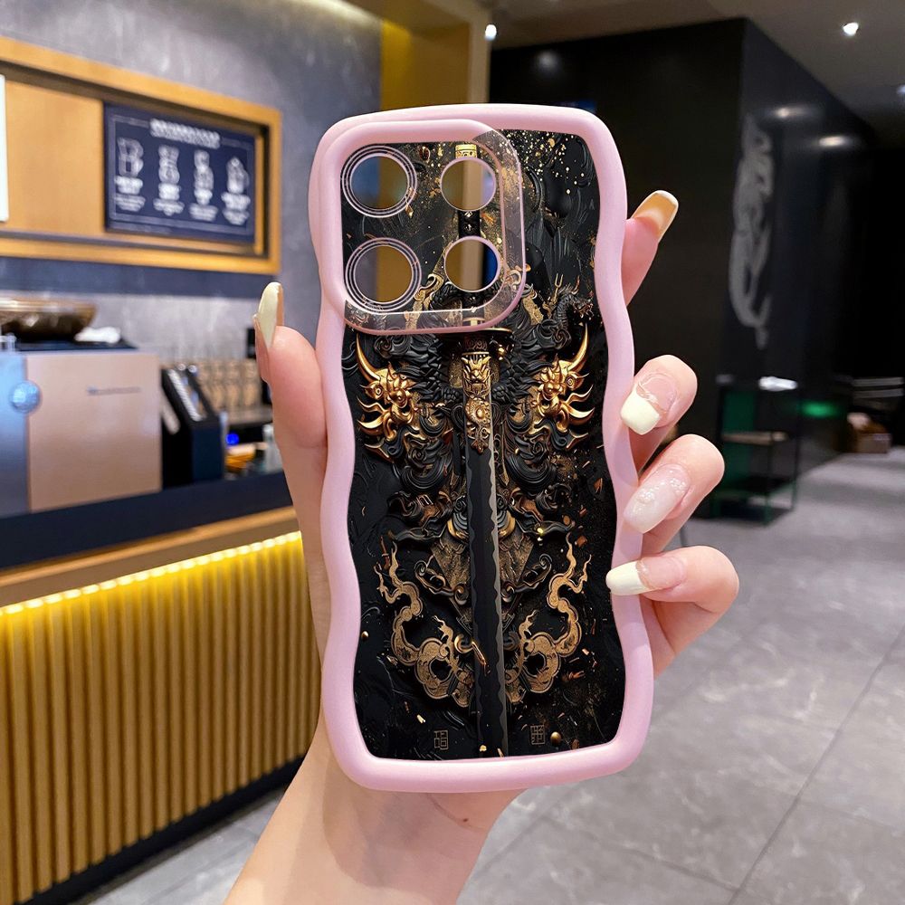 For Xiaomi Redmi Note 13 Pro 5G 12S 12 Turbo 11S 13C 12C Dragon Pattern Sword Wave Frame Phone Case Anti Drop Cover