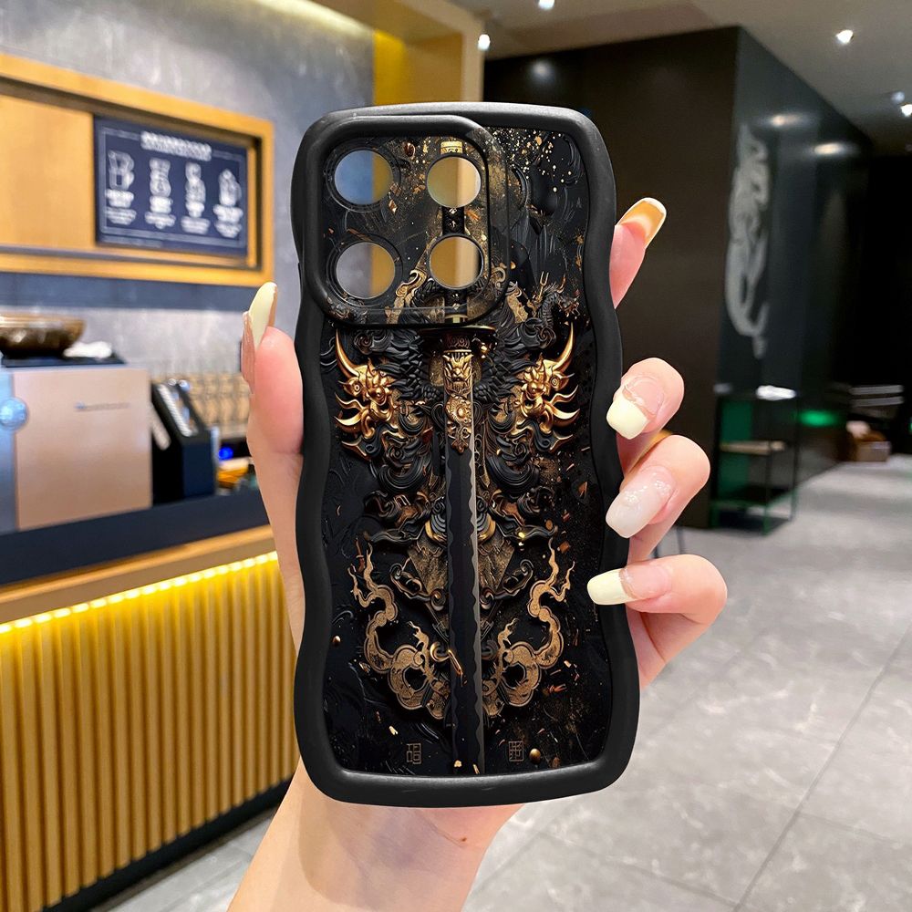 For Xiaomi Redmi Note 13 Pro 5G 12S 12 Turbo 11S 13C 12C Dragon Pattern Sword Wave Frame Phone Case Anti Drop Cover