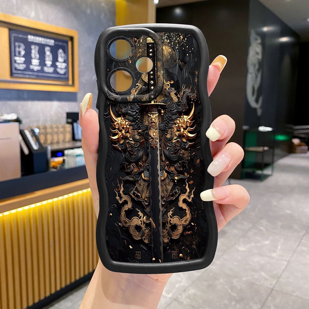 For Infinix Hot 40i 40 Pro Note 30 Play Smart 8 Pro 9 10 Play Lite Dragon Pattern Sword Wave Frame Phone Case Anti Drop Cover