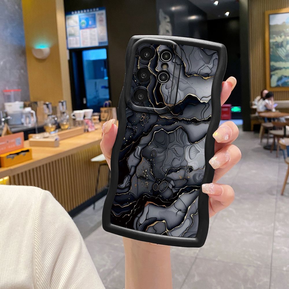 For Samsung Galaxy S24 S23 Ultra S22 Plus S21 FE S20 Black Pink Marbling Wave Frame Phone Case Anti Drop Cover