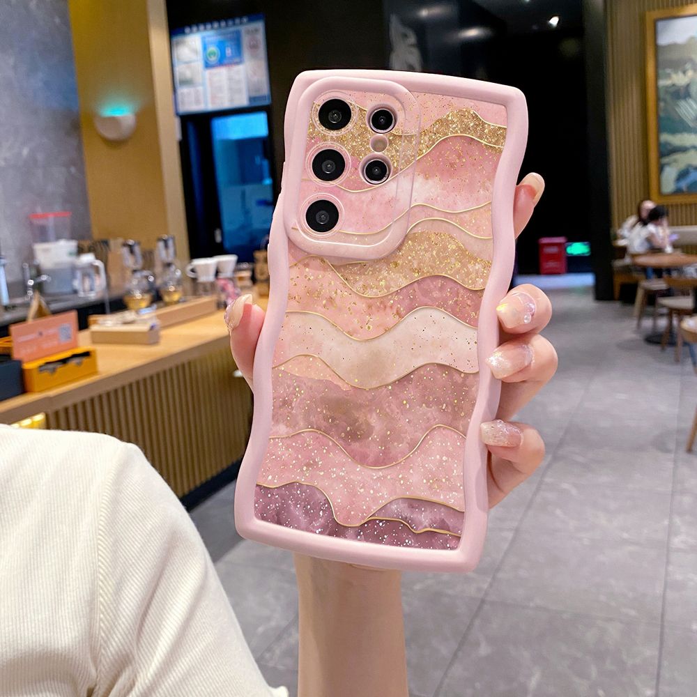 For Samsung Galaxy S24 S23 Ultra S22 Plus S21 FE S20 Black Pink Marbling Wave Frame Phone Case Anti Drop Cover