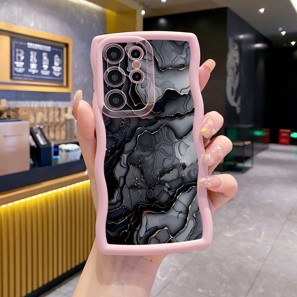 For Samsung Galaxy S24 S23 Ultra S22 Plus S21 FE S20 Black Pink Marbling Wave Frame Phone Case Anti Drop Cover