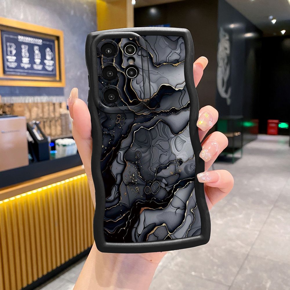 For Samsung Galaxy S24 S23 Ultra S22 Plus S21 FE S20 Black Pink Marbling Wave Frame Phone Case Anti Drop Cover